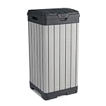 Keter Rockford Resin 38 Gallon Outdoor Kitchen Trash Can with Lid and Drip Tray for Easy Cleaning-Perfect for Patio Dining, Grey