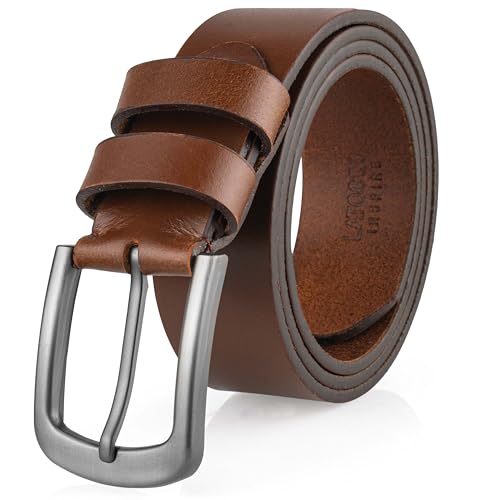 Leather Belt Men-Inspire Series-Top Grain Leather Belt-One Piece -Burnished sides and 5 Holes-Gifts for Men