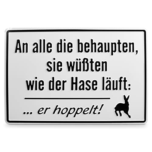 signodoo® Funschild …wie der Hase läuft… er hoppelt | BxH: 30,0 x 20,0 cm, Aluminium | Prägeschild mit lustigem Spruch | Spaßschild Cover