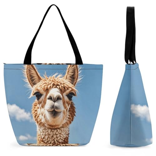 Sac fourre-tout lama alpaga pour femme grand sac à bandoulière en toile décontracté