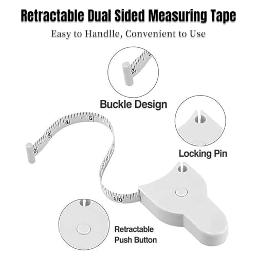 Body Fat Caliper and Measuring Tape for Body,Body Fat Caliper Set with Body Fat Percentage Measure Chart for Accurately Measuring Body Fat (White) - Thumbnail 6