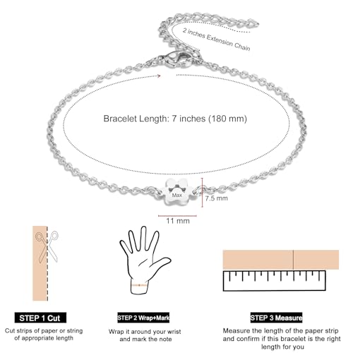 MeMeDIY Personalisiertes Pfotenabdruck Armband für Frauen Graviert mit 1-5 Namen für Hunde und Katzen Haustierpfoten Armband Verstellbare Kette Hundeschmuck Gedenkgeschenke für Tierliebhaber - A2