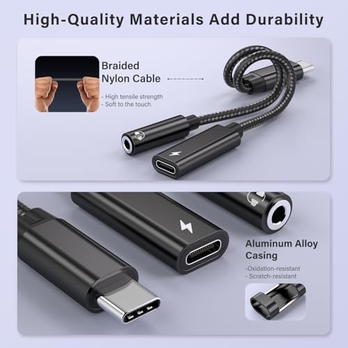 Mxcudu USB C to 3.5mm Headphone and Charger Adapter, 2 in 1 USB C to Aux Audio Adapter & 60W Fast Charging Dongle Compatible with iPhone 17Pro Max/16/15, Galaxy S25/S24/S23/S23FE, Pixel 9/8, iPad Pro by Mxcudu - Used condition - Image 7
