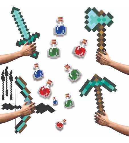 Kit 4 ferramentas pixel espada picareta arco e machado