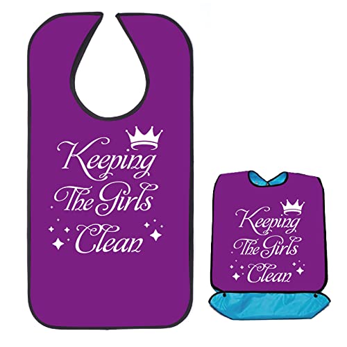 CREATCABIN Keeping The Girls Clean Adult Bibs for Elderly Waterproof Washable Bib with Crumb Catcher Canvas Reusable Dining Clothing Protectors for Women Hospital Bed Table Eating 34 x 18 Inch