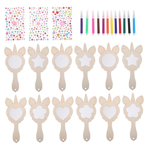 Beatifufu Unicorn Mirror Set Handmade Wooden Craft Mirror Boys and Girls Decorative Accessory