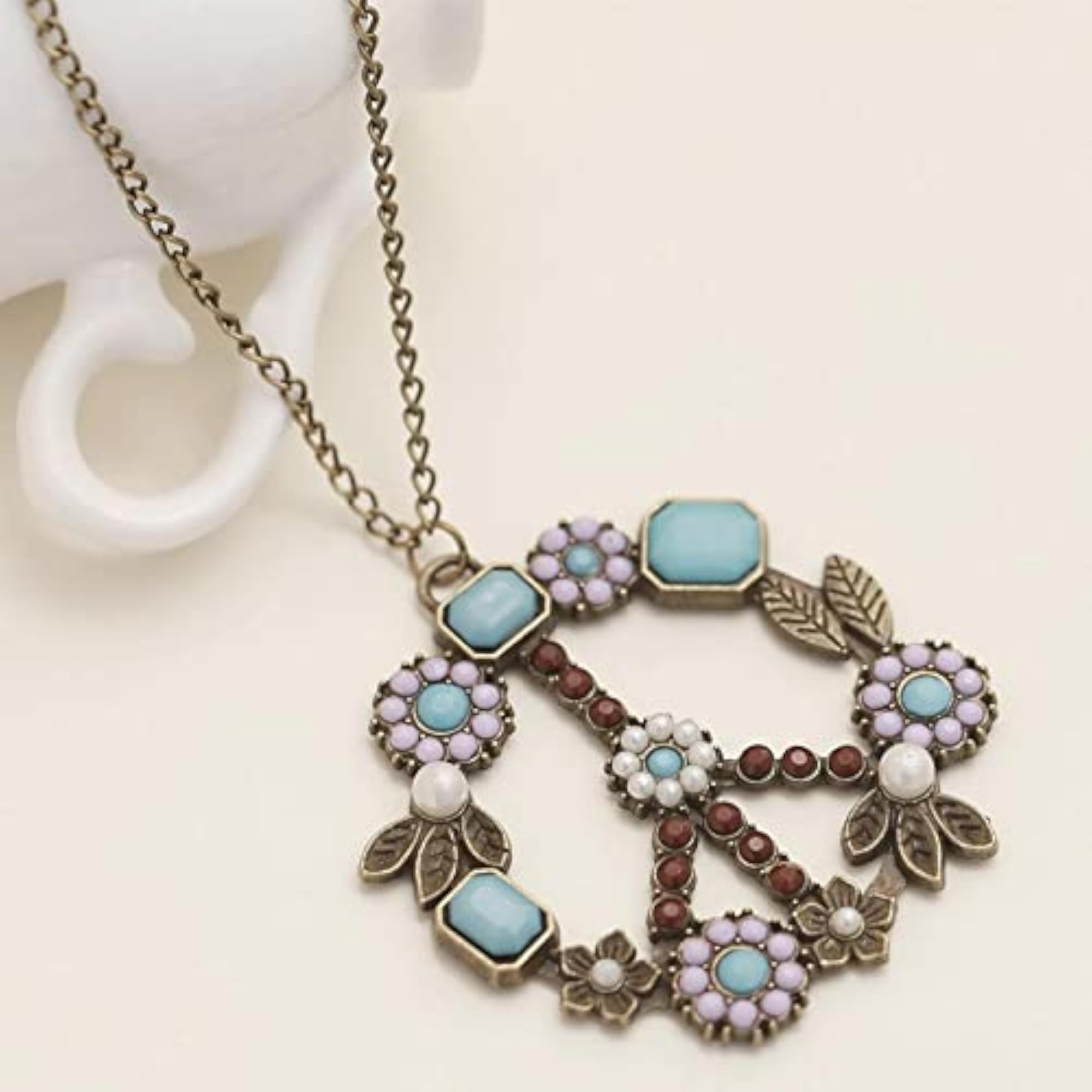 Peace Sign Pendant Necklace with Hipple Link Chain, Purple Charm