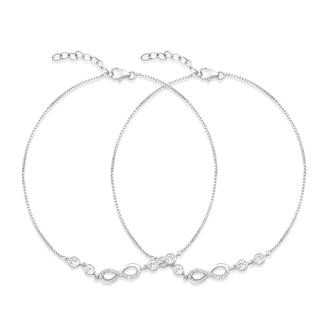 zavya 925 Sterling Silver CZ Infinity Rhodium Plating Anklet (Pair) | Gift for Women & Girls | With Certificate of Authenticity & 925 Stamp-picture-30