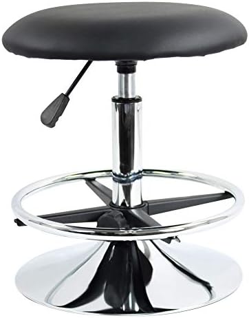 FURWOO PU Leather Round Salon Stool with Footrest Height Adjustable Swivel Workshop Barber Shop Home Kitchen Short Bar Stools without Backrest Stool (Black)