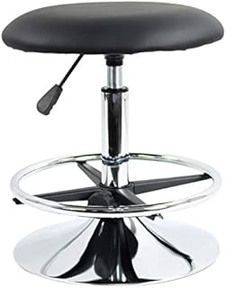 FURWOO PU Leather Round Salon Stool with Footrest Height Adjustable Swivel Workshop Barber Shop Home Kitchen Short Bar Stools without Backrest Stool (Black)