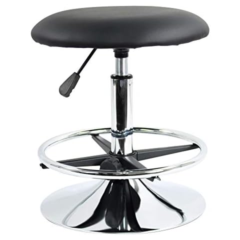FURWOO PU Leather Round Salon Stool with Footrest Height Adjustable Swivel Workshop Barber Shop Home Kitchen Short Bar Stools without Backrest Stool (Black) Cover
