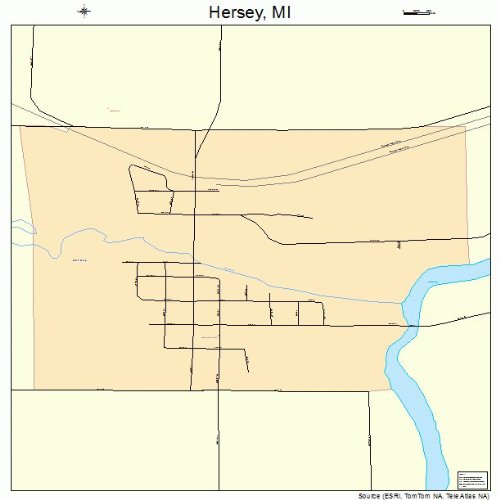 Large Street & Road Map of Hersey, Michigan MI Printed poster size wall atlas of your home
