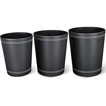 KINGFOM 3 Pack PU Leather Small Office Trash Can Wastebasket, Round Garbage Container Bin for Bathrooms, Powder Rooms, Kitchens, Home, Bedroom, High-Class Hotel, Black