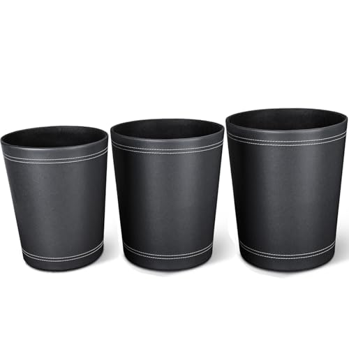 KINGFOM 3 Pack PU Leather Round Trash Can