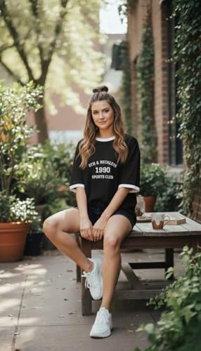 Image of TQH Tshirt for Women | Oversized Tshirt for Woman | Tops for Women Western | Women's Tops | Woman Tee Loose Fit Drop Shoulder Printed T-Shirt for Casual Summer College Travel