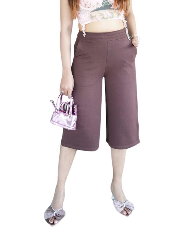 Mlada Women's Regular High Rise Calf Length Culotte Formal Office Pants | Formal Capri Trouser Pants for Women with 2 Pock...
