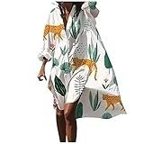 DASEIS Kleid Frauenkleidern Faltenrock Asymetrisches Kleider mit Print V Ausschnitt Taillierte Somme Kleider Frauen Buiness Langarm Leichte Klassische Grün