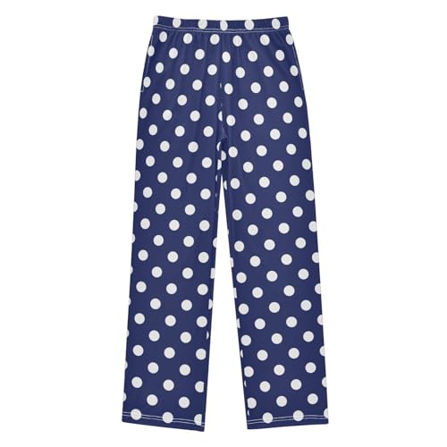 ZZXXB Navy Blue and White Polka Dot Boys Long Pants Soft Trousers Elastic Waist Kids Lounge Bottoms with Pockets S-XL