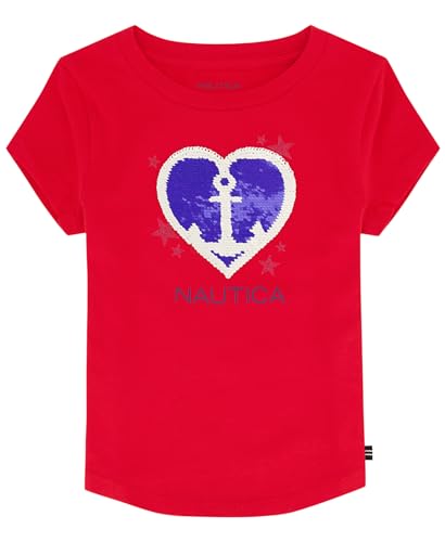 Image of Nautica Girls Short Sleeve Legacy T-Shirt with Flip Sequin Design, Cotton Tee with Tagless Interior