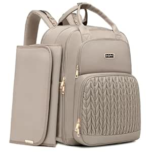 Qualyphant Diaper Bag Backpack - Extra Large Diaper Bag for Two Kids Twins (Expandable 30-38L) - Travel Baby Backpack with Changing Pad for Mom Dad (Quilted, Water Resistant, Brown Taupe)