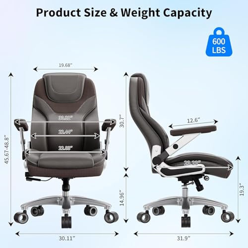 Image of Big and Tall Office Chair with 5D Arms, Fabric & PU Leather Heavy Duty Desk Chair, Adjustable Lumbar Support & Height, Tilt Function, High Back Ergonomic Executive Computer Chair