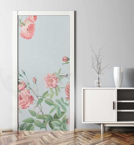 Pegatinas para Puertas de Flor Rosa Door Stickers 3D Adhesivo Vinilo Pegatina Puerta Rosa Murales Póster Decorativas de Pared Mural Papel Pintado 70x200 cm a/1864