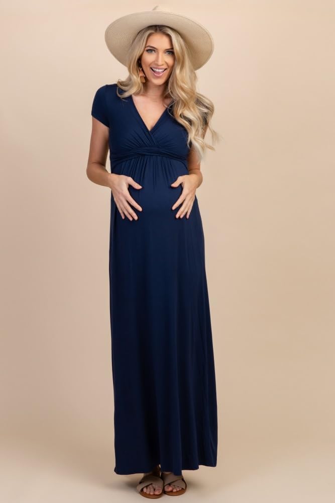 PinkBlush Petite Draped Maternity/Nursing Maxi Dress