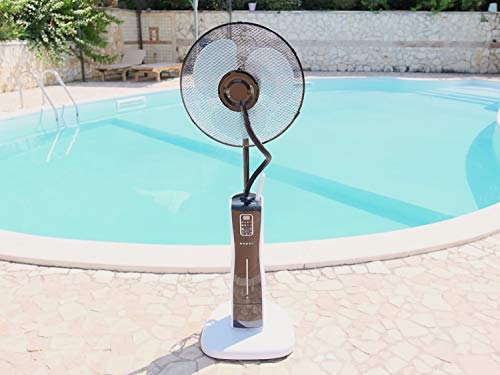 BEPER VE.510 – Ventilatore nebulizzatore digitale, Ventilatore Silenzioso, Oscillante, 3 velocità e 3 modalità, con Timer 12 ore e Ruote, Mist Fan, 75 W, Bianco e Nero