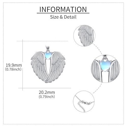 Image of YFN Angel Wings Necklace 925 Sterling Silver Guardian Angel Wings Pendant Necklace Birthstone Necklace for Women Girls Christmas Jewelry Gifts