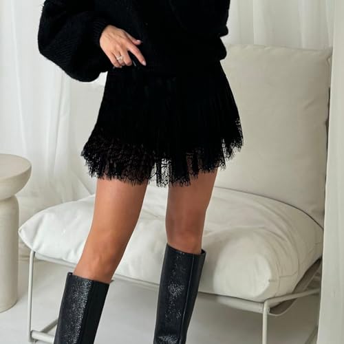 Aopwsrlyi Women Lace Mini Skirt Casual Low Rise Layered Pleated Half Slip Flowy Short Ruffle Skirts4