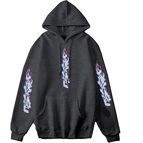 Sweat à Capuche Unisexe Jeune Sweat Shirt à Capuche en Polaire Homme Hoodie Sweatshirt Capuche Femme Casual Pullover avec Poches Manche Longue Pull à Cordon Imprimé Flamme (P, L) Cover
