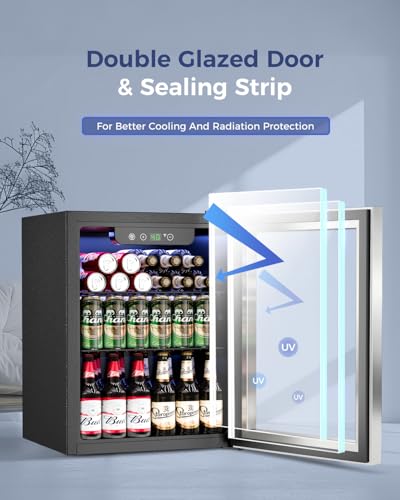 Image of Feelfunn 1.7 Cu.Ft Beverage Refrigerator Cooler - 68 Can Mini Fridge Glass Door for Drink Soda Beer Wine - Small Refrigerator for Bedroom Office Home Dorm Bar, Silver