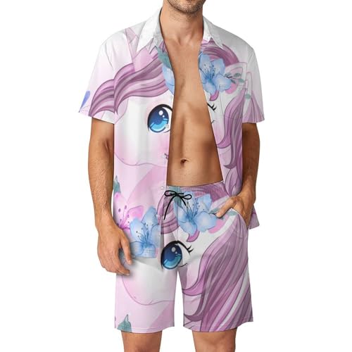 Ensemble Chemise Hawaïenne Homme Papillon Licorne Idéal pour Vacances Tropiques S