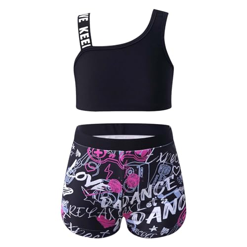 Moily Kids Girls 2-Piece Gymnastics Dance Sports Outfit Crop Top with Booty Shorts Activewear Swimsuit - Main Image
