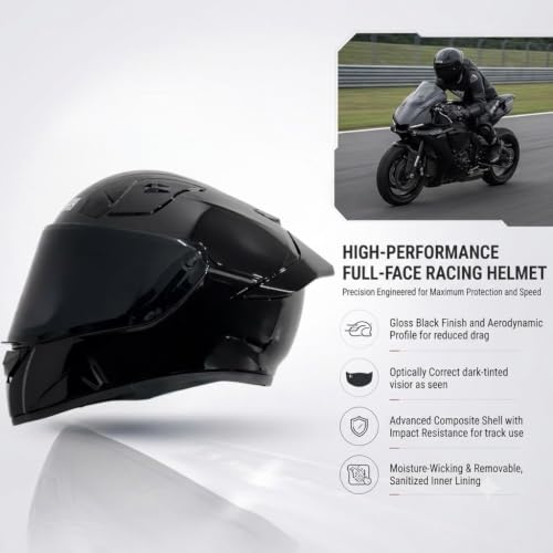 Image of Deletion Apex Solid Full Face Helmet DualSpoiler AeroFlow Performance HighDensity EPS Liner UltraComfort Padding -M