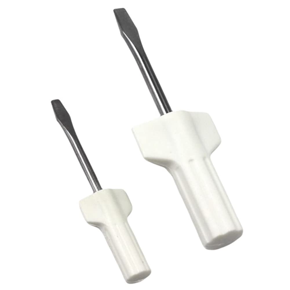 Juego de 2 mini destornilladores para máquinas de coser, placas de agujas, reparación del hogar, color blanco