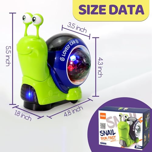 Image of Hunfur Auto-Sensing Snail Crawling Toy,Dynamic LED Lights Music Interactive Toy for Baby Infant Boy Girl, Funny Birthday for Toddler