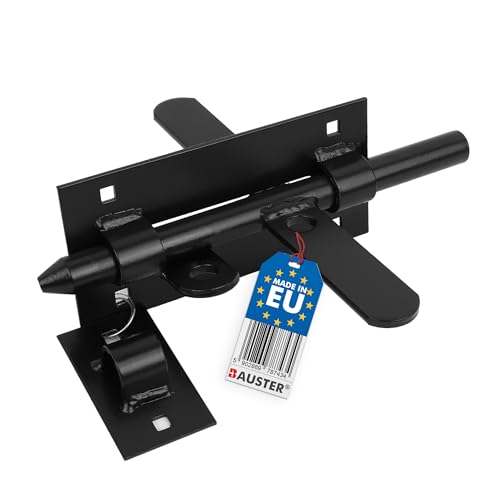 BAUSTER® Verrou de porte double face 150 mm - Verrou en acier lourd noir - Verrou de portail pour clôture de jardin, porte, écurie, entrepôt - Résistant...