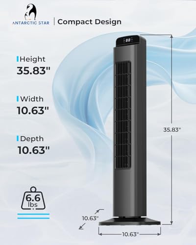 Image of Antarctic Star 36 inch Smart Tower Fan for Bedroom, 23ft /s High-Velocity, 34dB Ultra-Quiet, 80 Oscillating, LED Touch Display, 12H Timer with Remote for Home Office, Gray