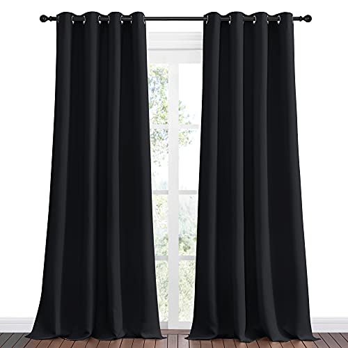 Image of NICETOWN Patio Blackout Long Curtain Shades, 2 Panels, 55 inches x 120 inches, Black, Summer Home Decoration Thermal Insulated Grommet Blackout Draperies /Drapes for Kitchen