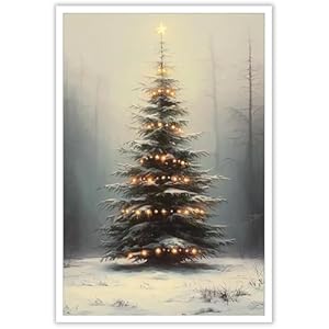 Vintage Christmas Wall Art Christmas Pine Tree Poster Canvas Prints Painting Cottagecore Posters Academia Farm House Decor Winter Xmas Rustic Holiday Home Dorm Living Room Decoration 16x24inch Unframed