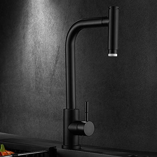 Robinet de cuisine noir avec douchette 2 types de pulv&eacute;risation et rotation libre