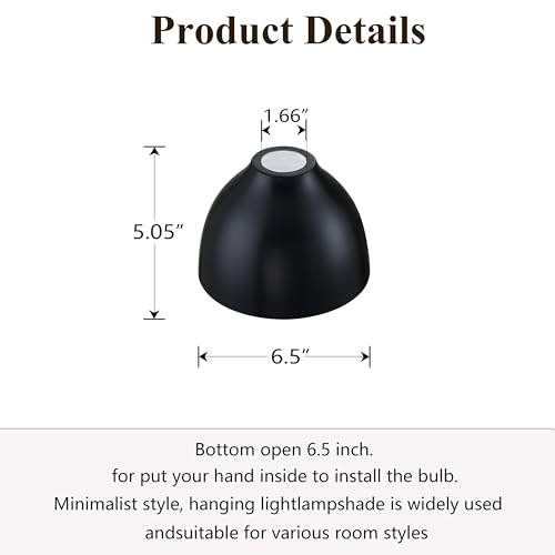 Image of Industrial 6.5 inch Metal Drum Replacement Shades,1.6 inch Fitter Opening for Threaded Medium Base Socket,H5 inch*D6.5 inch Black Finish 2 Pack