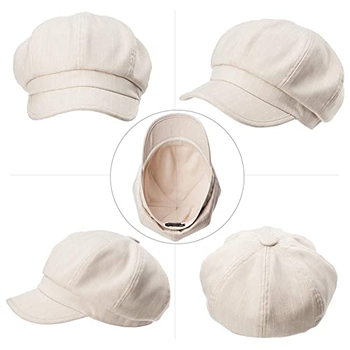 Comhats Spring Summer Newsboy Hats For Women Fashion Cotton Cabbie Cloche Cancer Caps Beret Ladies Beige Striped Medium #TOP1