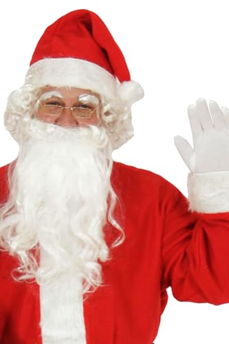 Foxxeo 9-teiliges Weihnachtsmann Nikolauskostüm Kostüm für Herren Mit - Mütze, Bart, Gürtel und Handschuhe, Gr.-L, Rot-Weiß