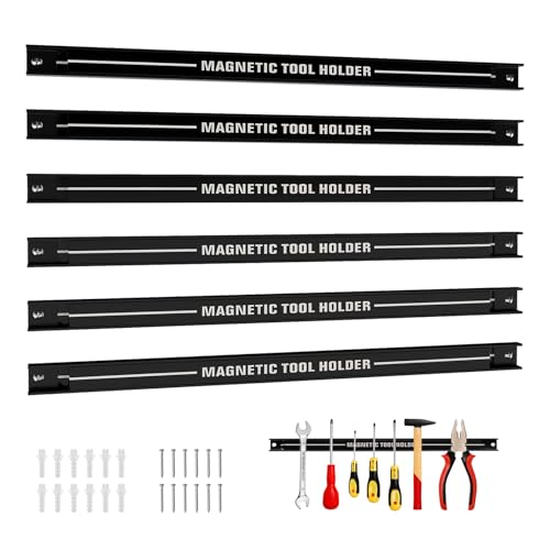 TANGZON Set of 3/6 Magnetic Tool Holder Rack Heavy-Duty Steel Wall Mounted Tool Strip Organizer Garage Wall Holder for Screwdriver Wrench (6PCS with Same Length Black)