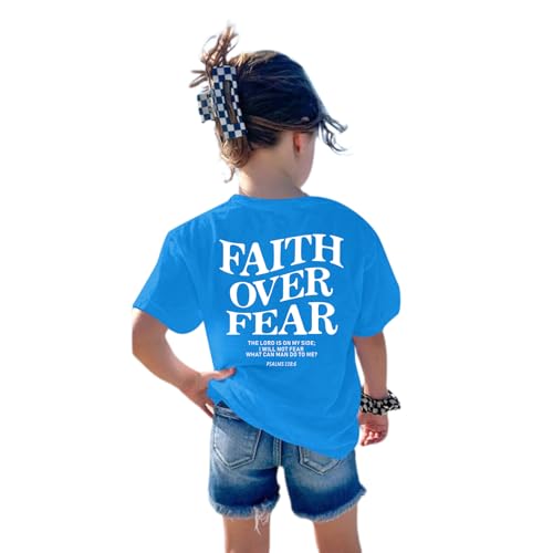 Image of Faith Over Fear Shirt Christian Jesus Tshirts for Girls Religious Inspirational Tees Bible Verse Tops for Kids 3-12