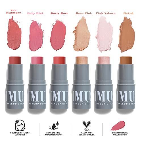 Kimuse Highlighter Makeup Stick Duo-Cream Blush Stick & Highlighter Trimming Stick-Creamy & Pigmented, Long Lasting & Vegan Face Make Up Sticks #TOP5