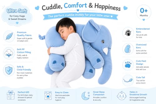 Image of Big Jumbo Elephant Soft Toy for Kids Girls Boys,Sky Blue,Big cushionAnimal Plush Stuffed Baby Teddy Gift Birthday, 60 cm