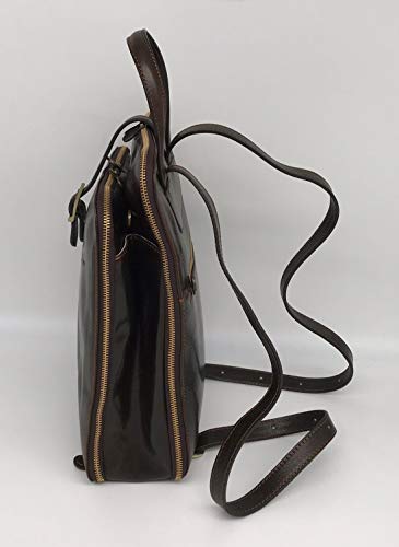 Sac à dos en cuir marron trois compartiments séparés Francesco Lionetti